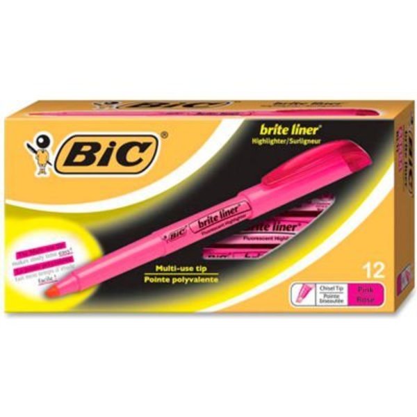 Bic Bic® Brite Liner Highlighter with Pocket Clip, Chisel Tip, Pink Ink, Dozen BL11PK